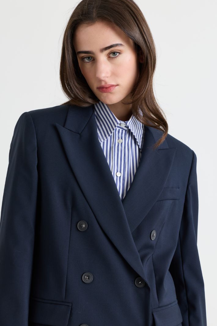 Blazer doppiopetto in tela - BLU - Intrend - 3