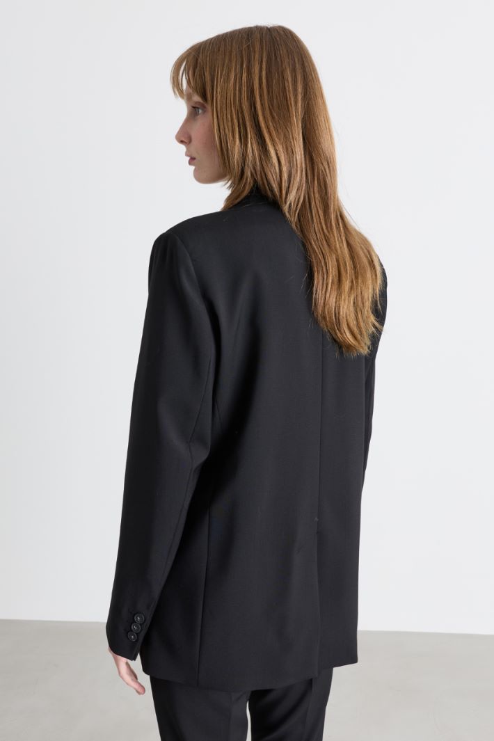 Blazer doppiopetto in tela - NERO - Intrend - 4