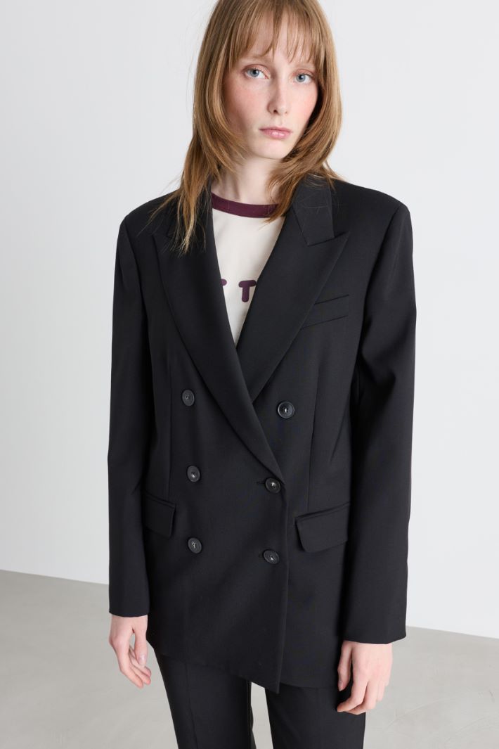 Blazer doppiopetto in tela - NERO - Intrend - 2