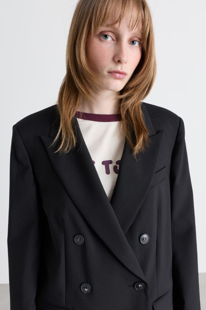 Blazer doppiopetto in tela - NERO - Intrend - 3