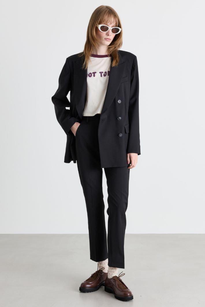 Blazer doppiopetto in tela - NERO - Intrend