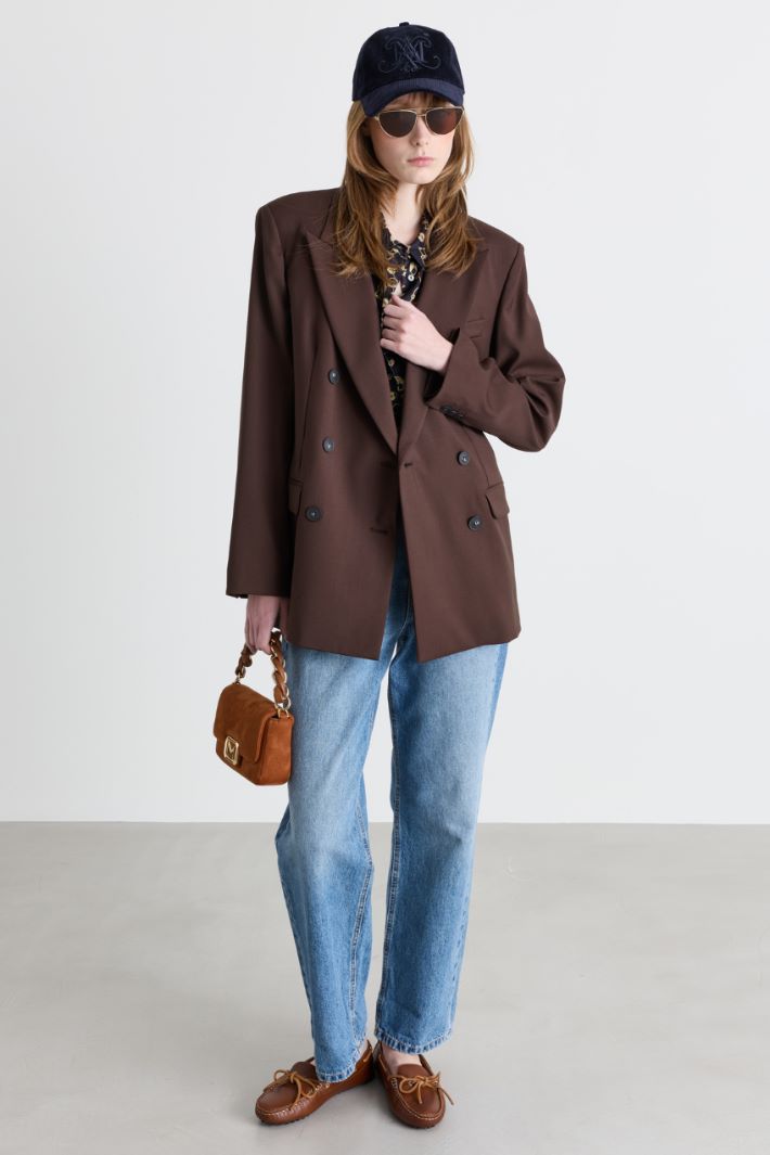 Blazer doppiopetto in tela - MARRONE - Intrend