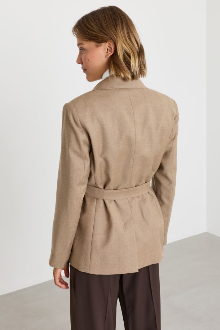 Belted Flannel Blazer - CAMEL - Intrend - 4