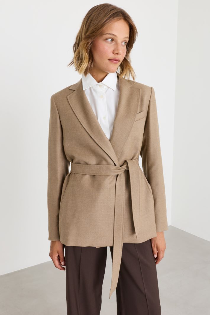 Belted Flannel Blazer - CAMEL - Intrend - 2