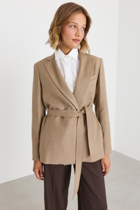 Belted Flannel Blazer - Intrend