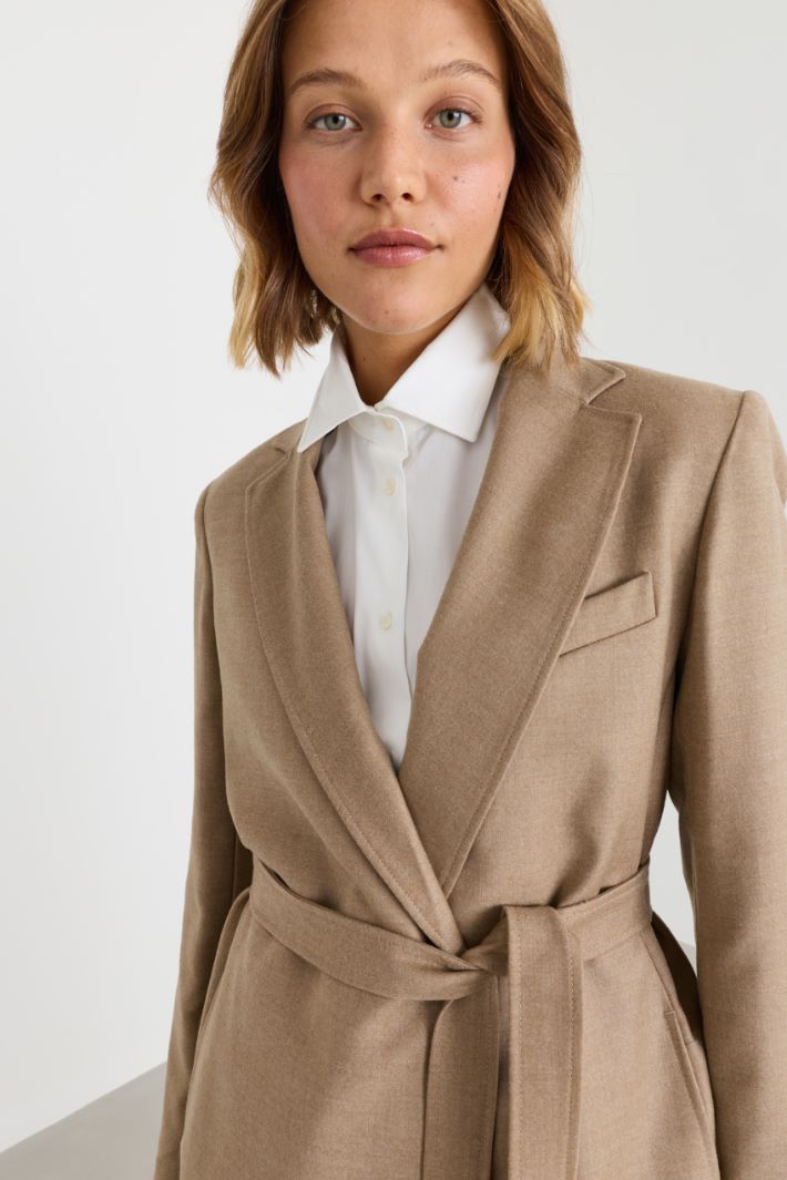 Belted Flannel Blazer - CAMEL - Intrend - 3