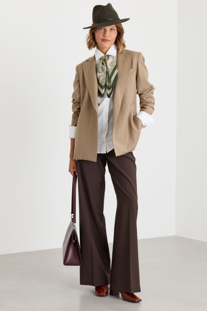 Belted Flannel Blazer - CAMEL - Intrend