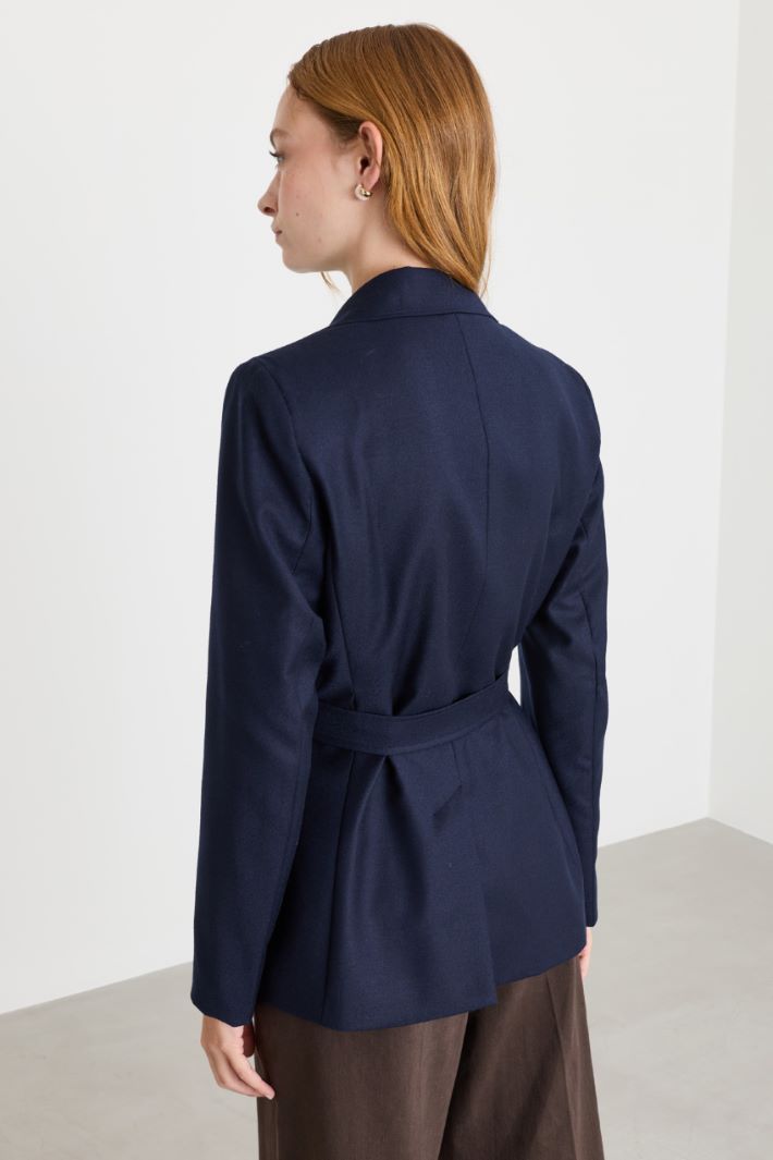 Blazer in flanella con cintura - BLU - Intrend - 4