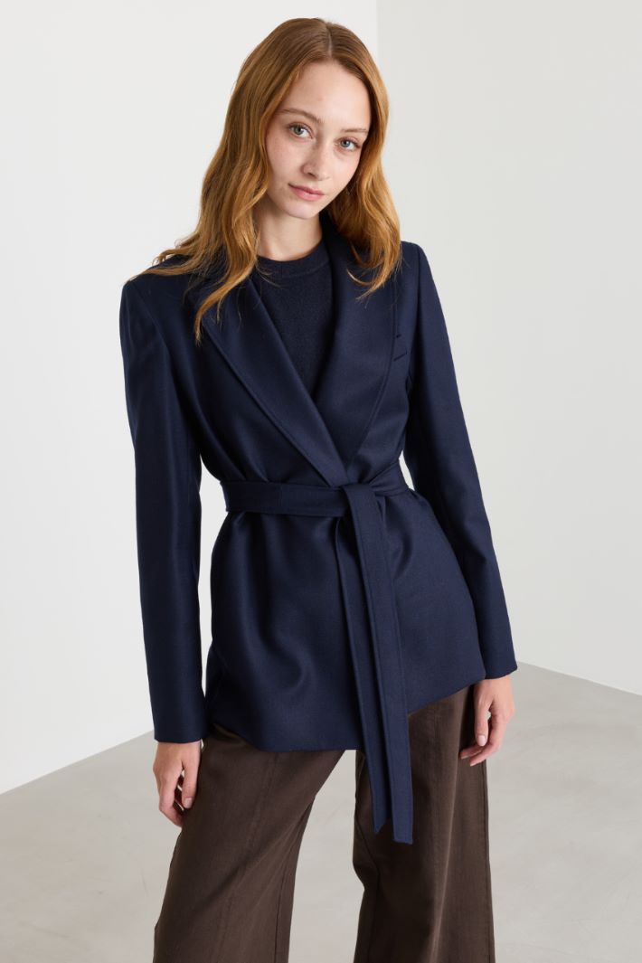 Blazer in flanella con cintura - BLU - Intrend - 2