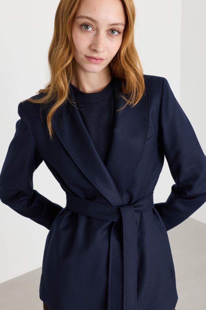 Blazer in flanella con cintura - BLU - Intrend - 3
