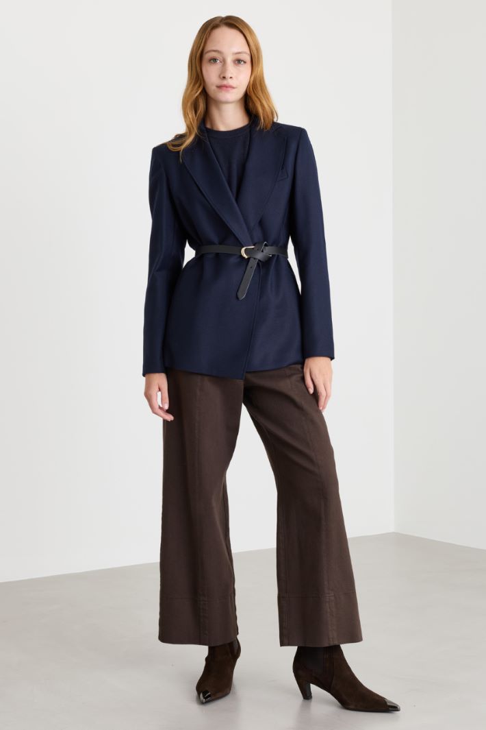 Blazer in flanella con cintura - BLU - Intrend