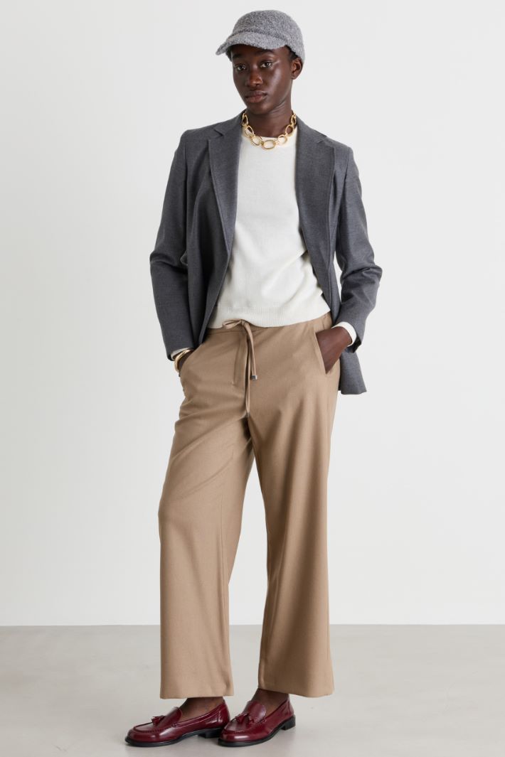Blazer in flanella con cintura - GRIGIO - Intrend