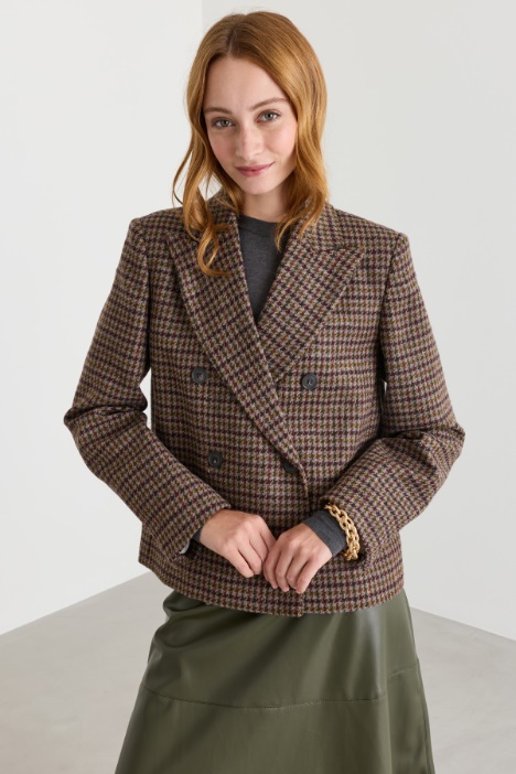 Houndstooth double-breasted blazer - Intrend