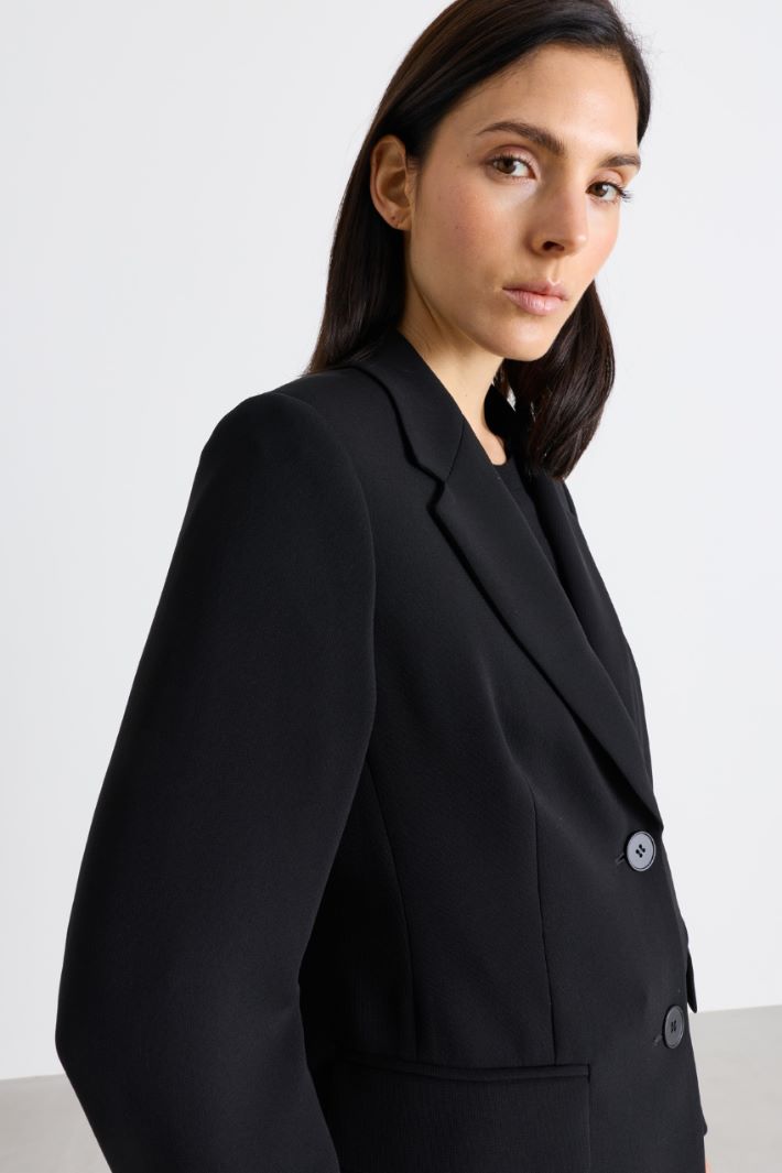 Single-breasted cady blazer - BLACK - Intrend - 3