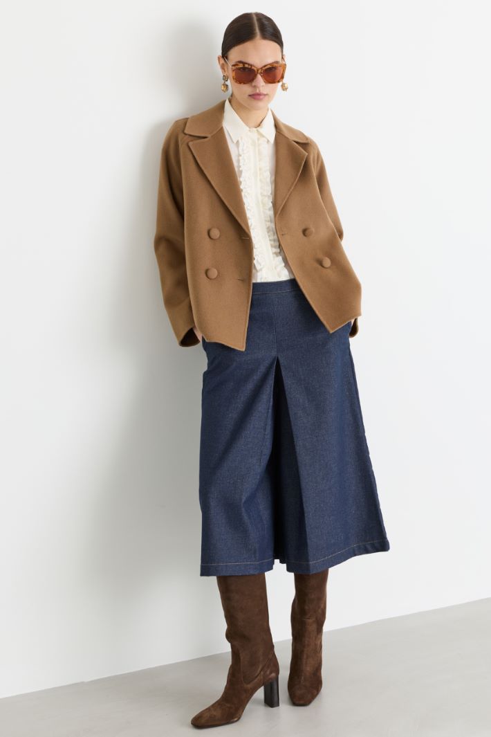 Short double-breasted wool coat with covered buttons - CAMEL - Intrend