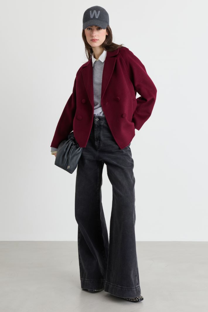 Short double-breasted wool coat with covered buttons - BORDEAUX - Intrend