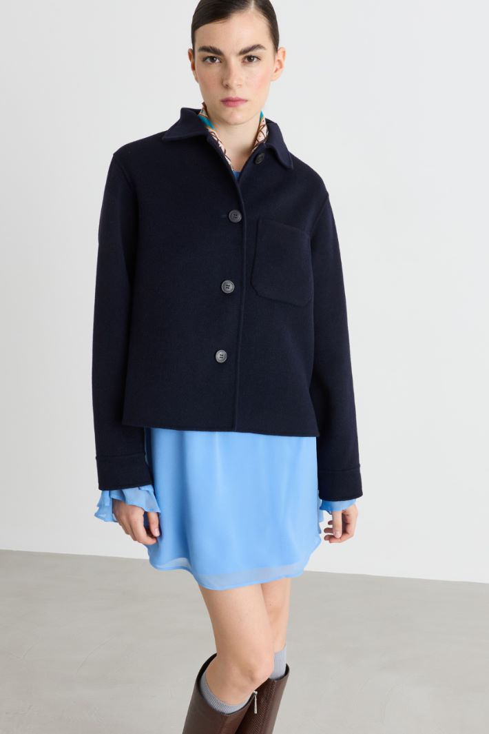 Boxy Wool Drap Jacket - BLUE - Intrend - 2