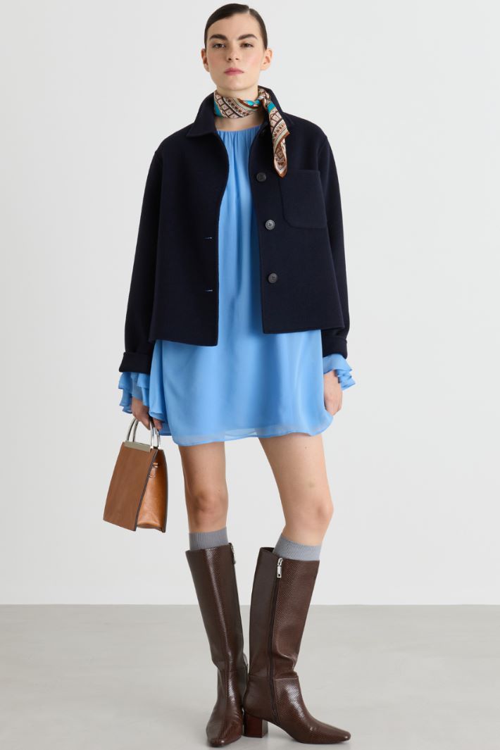 Boxy Wool Drap Jacket - BLUE - Intrend