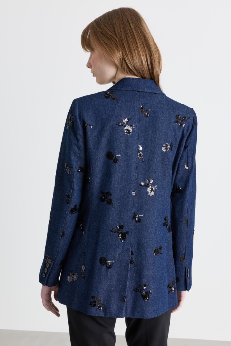 Blazer effetto jeans con paillettes