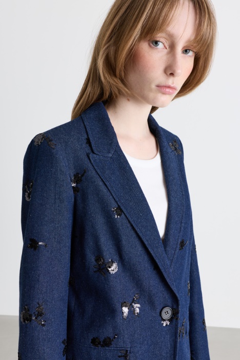 Blazer effetto jeans con paillettes