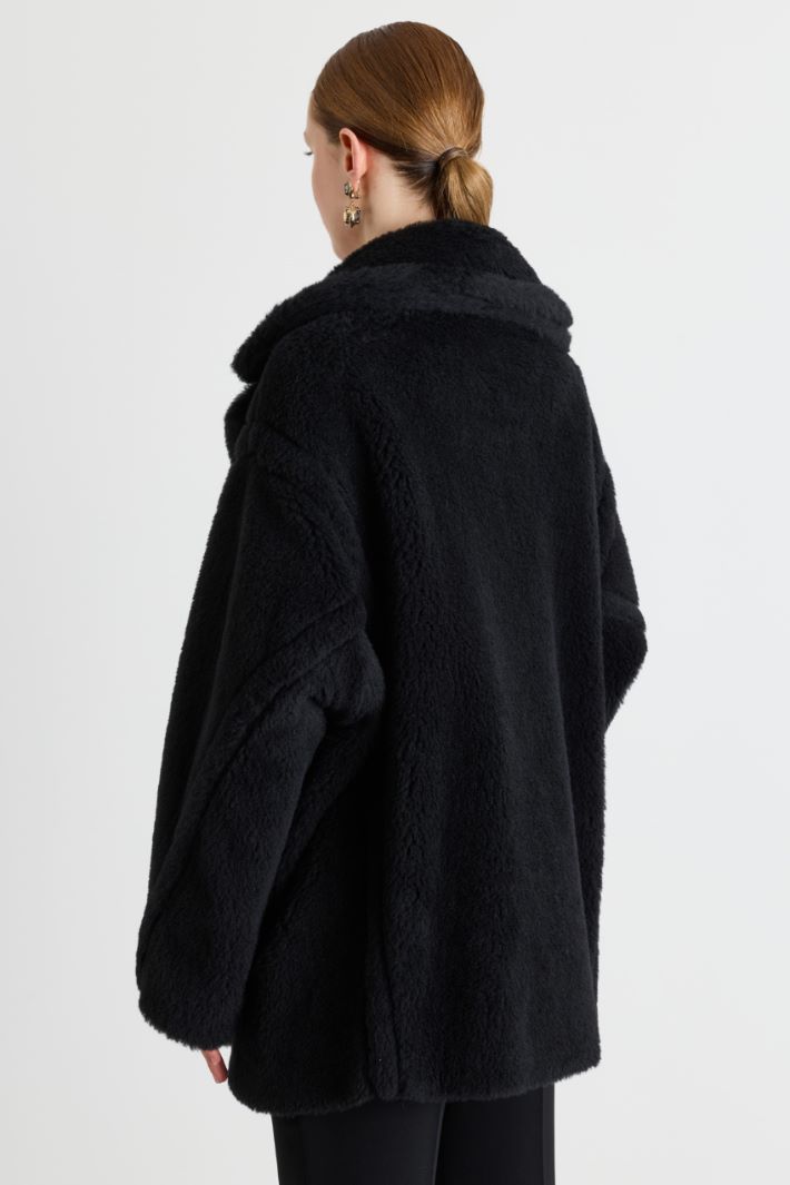 Cappotto doppiopetto in tessuto morbido e caldo - NERO - Intrend - 4