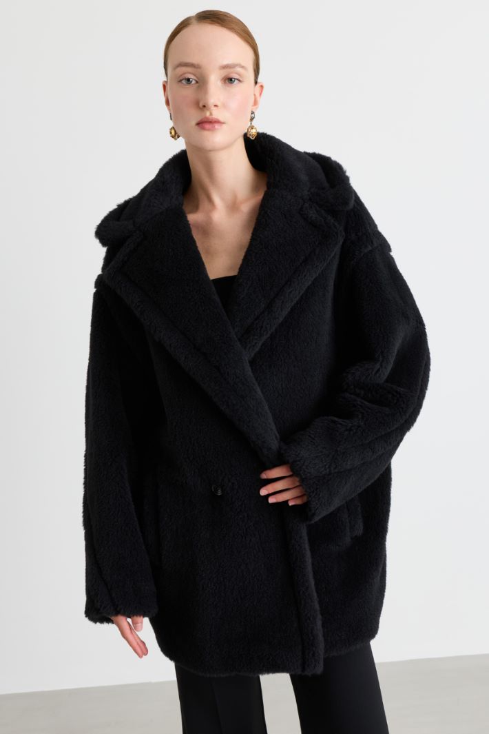 Cappotto doppiopetto in tessuto morbido e caldo - NERO - Intrend - 2