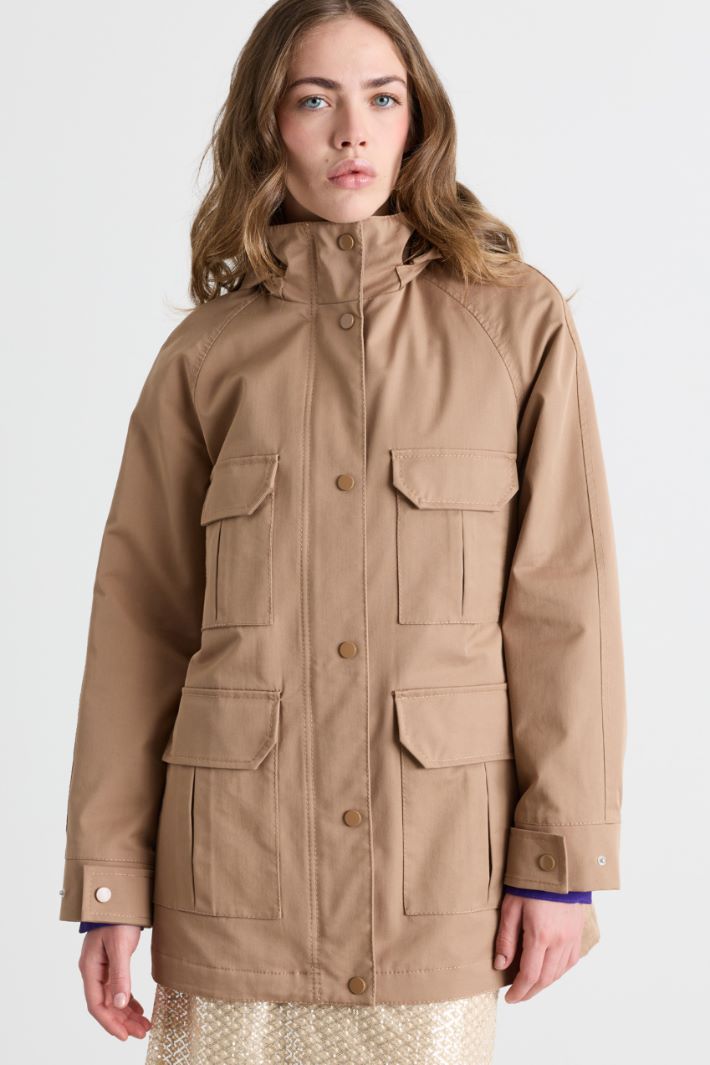 Hooded Gabardine Jacket - BEIGE - Intrend - 2