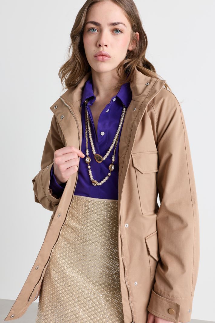 Hooded Gabardine Jacket - BEIGE - Intrend - 3
