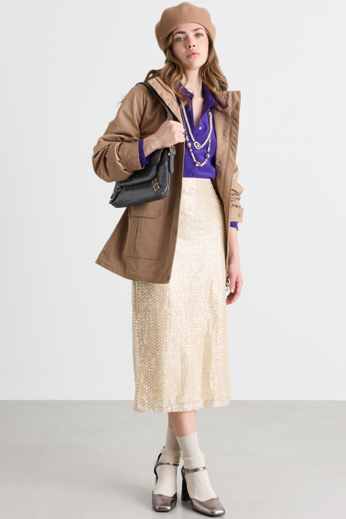 Hooded Gabardine Jacket - BEIGE - Intrend