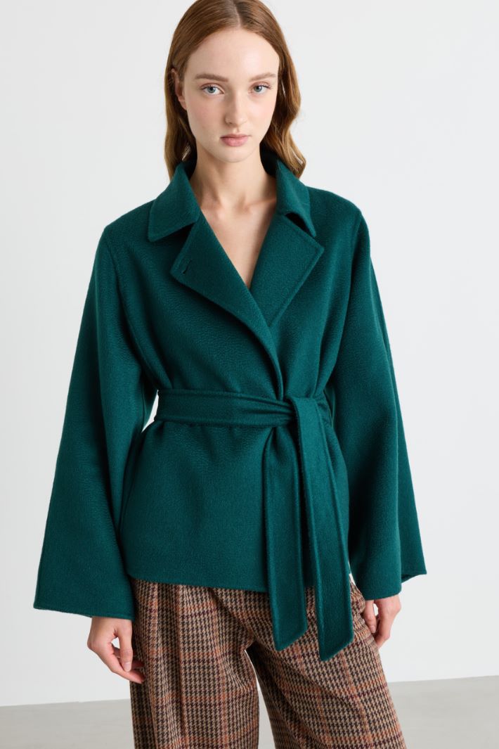 Cappotto in drap con cintura - VERDE - Intrend - 2