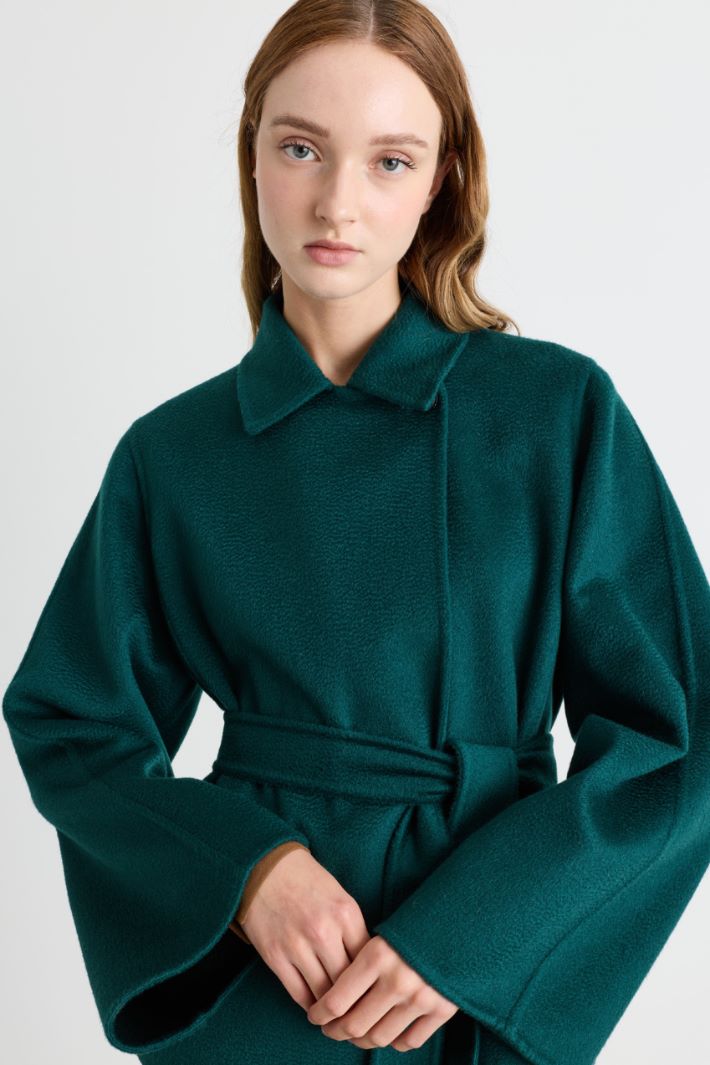 Cappotto in drap con cintura - VERDE - Intrend - 3