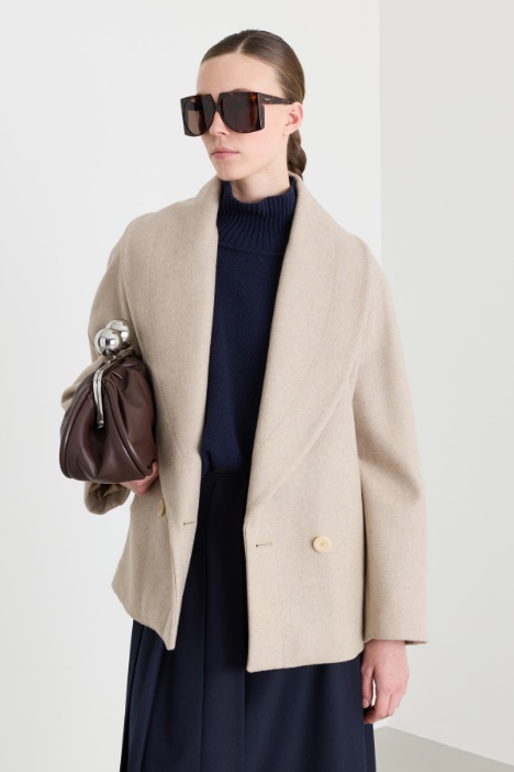Giaccone doppiopetto in cashmere e cammello