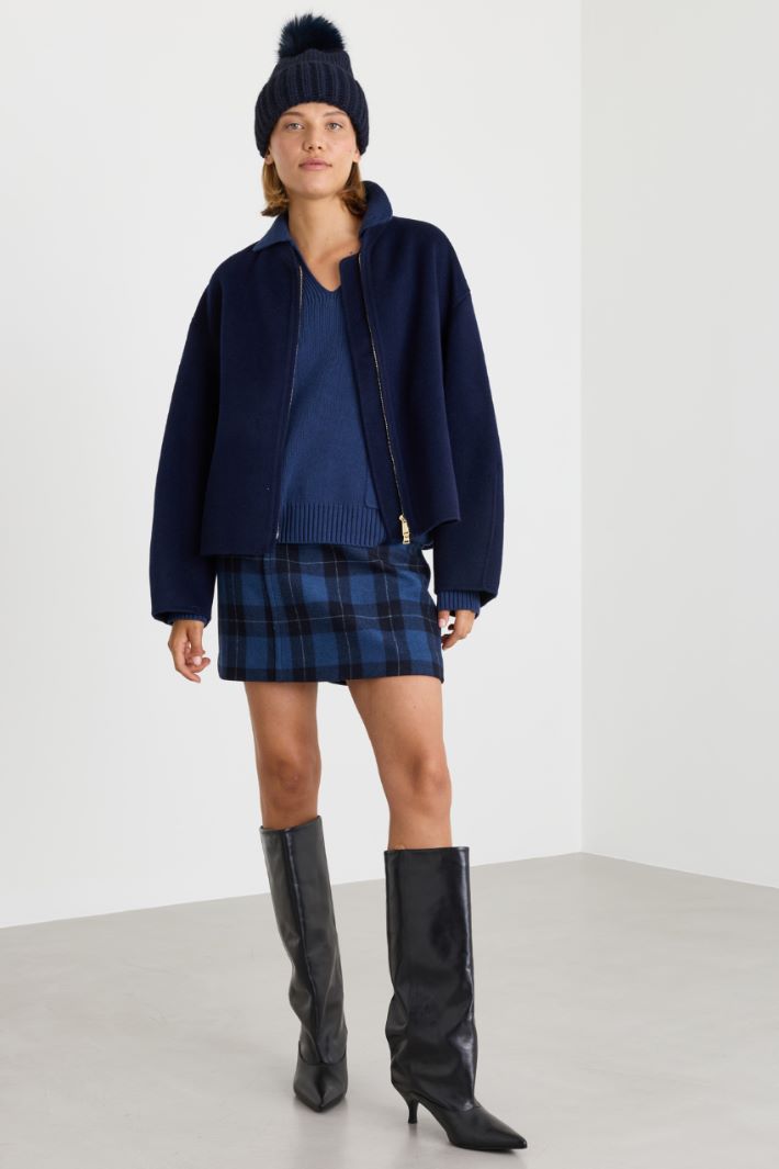 Bomber con full zip - BLU - Intrend