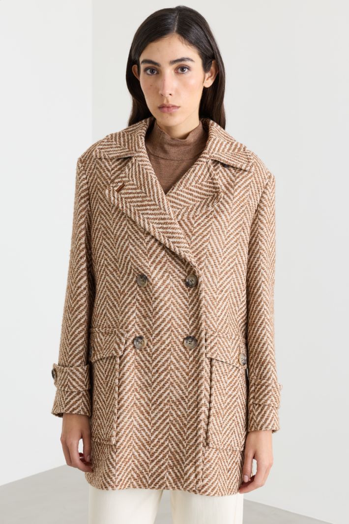 Double-breasted coat with cuff tabs - CAMEL WHITE - Intrend - 2