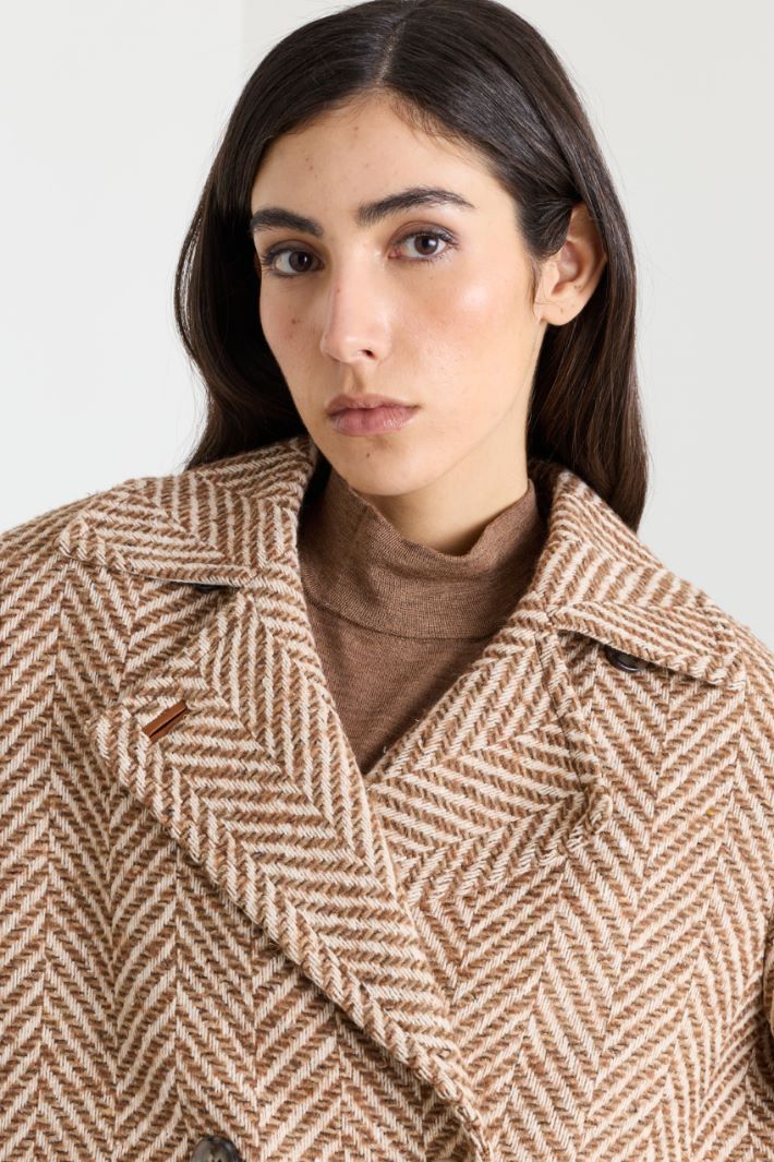 Double-breasted coat with cuff tabs - CAMEL WHITE - Intrend - 3