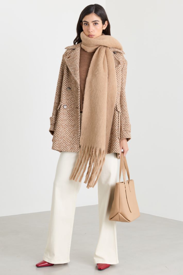 Double-breasted coat with cuff tabs - CAMEL WHITE - Intrend