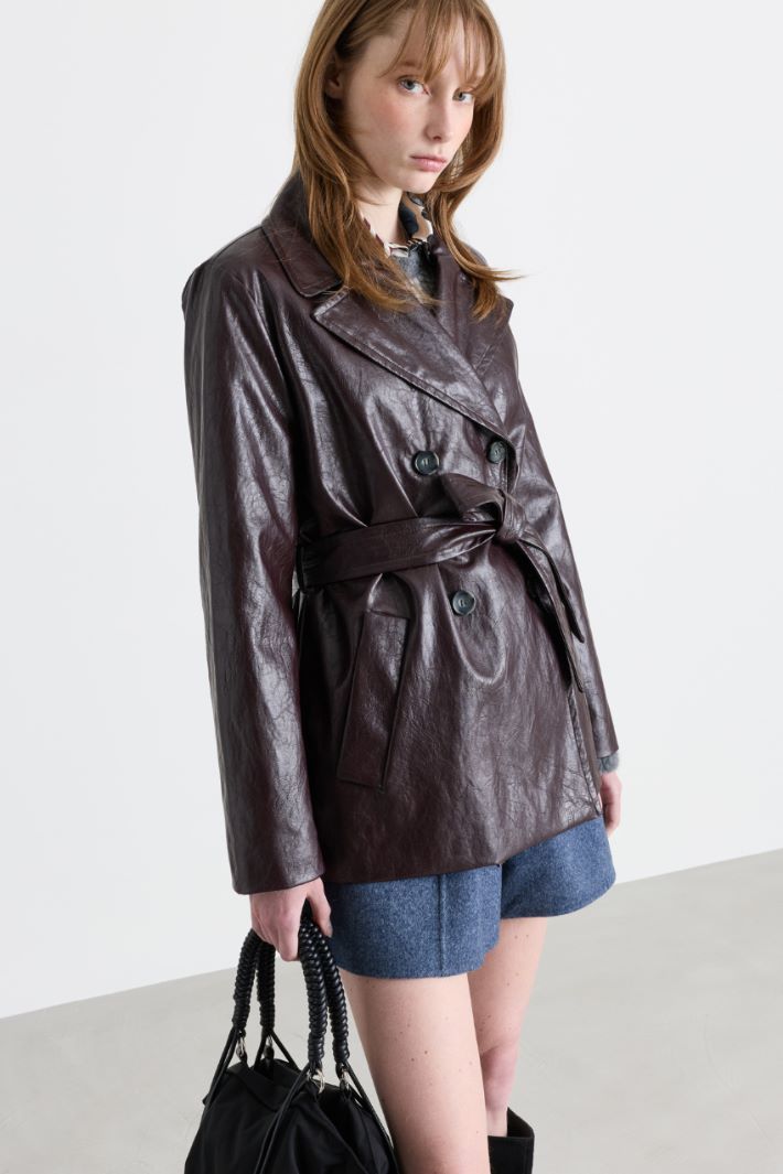 Coated Fabric Trench Coat - BROWN - Intrend - 2