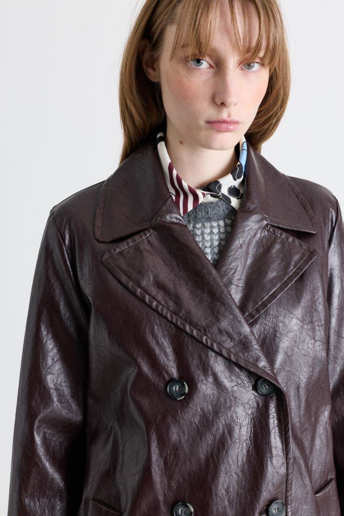 Coated Fabric Trench Coat - BROWN - Intrend - 3