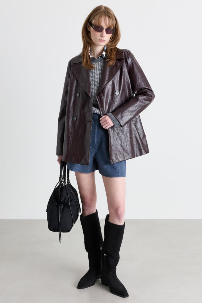 Coated Fabric Trench Coat - BROWN - Intrend