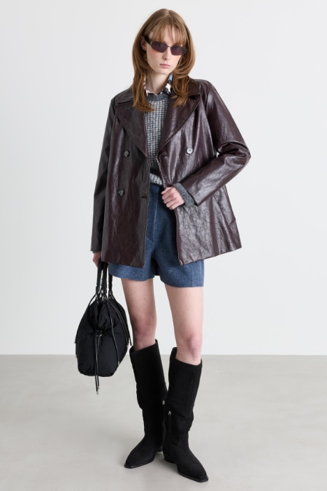 Coated Fabric Trench Coat - Intrend