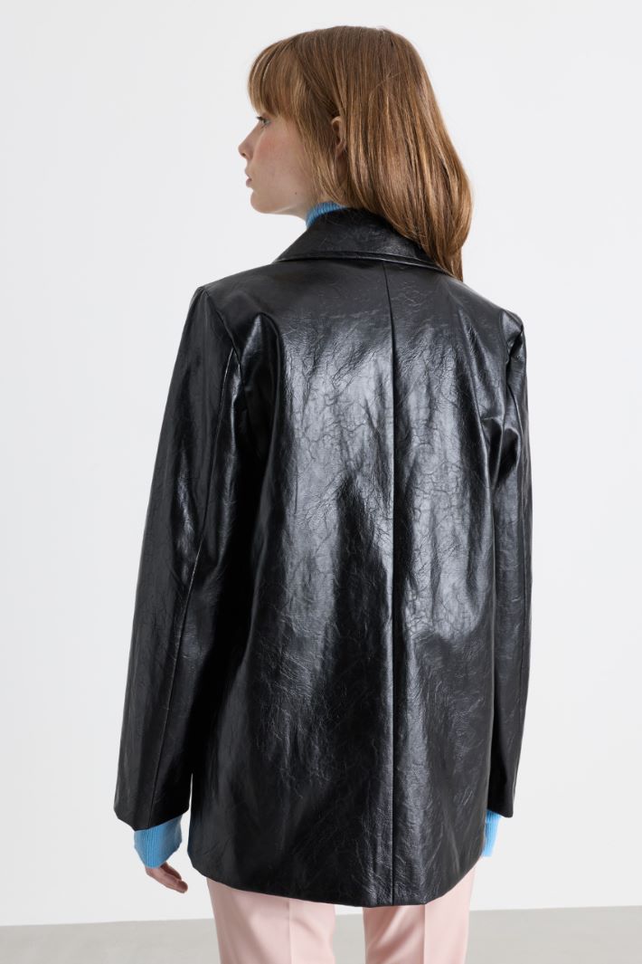 Coated Fabric Trench Coat - BLACK - Intrend - 4