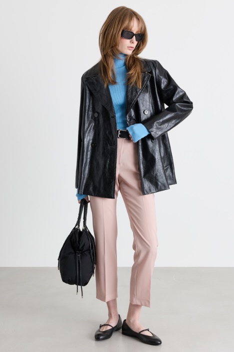 Coated Fabric Trench Coat - Intrend
