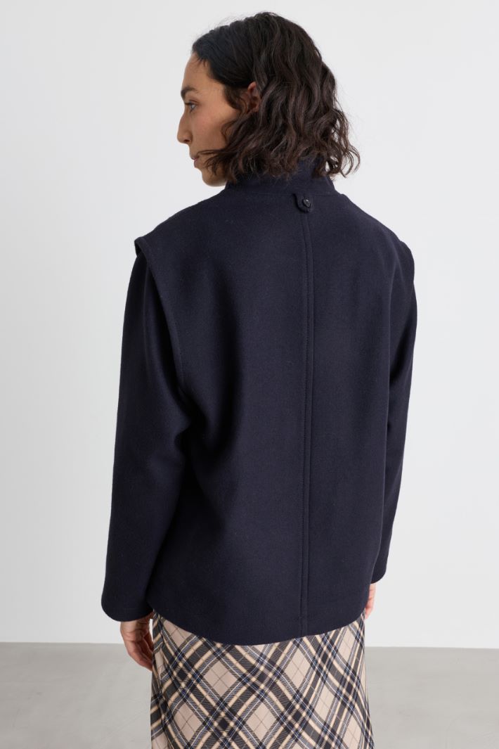 Caban en drap de laine mélangée - BLEU - Intrend - 4