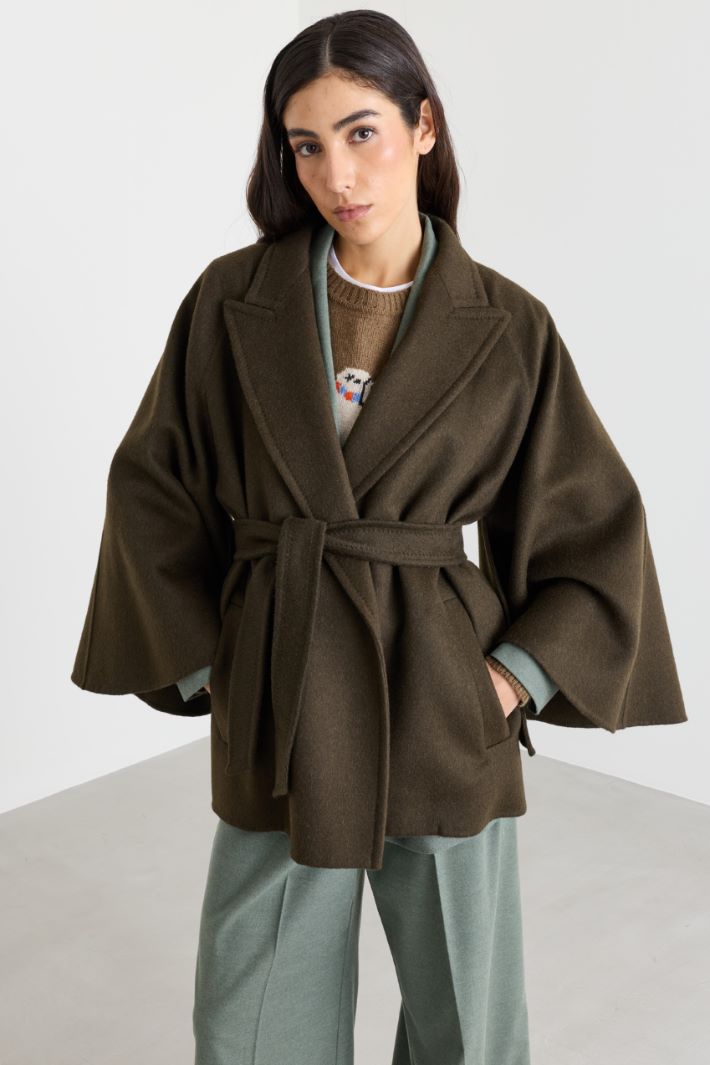 Belted Double-Faced Camel Hair Coat - GREEN - Intrend - 2
