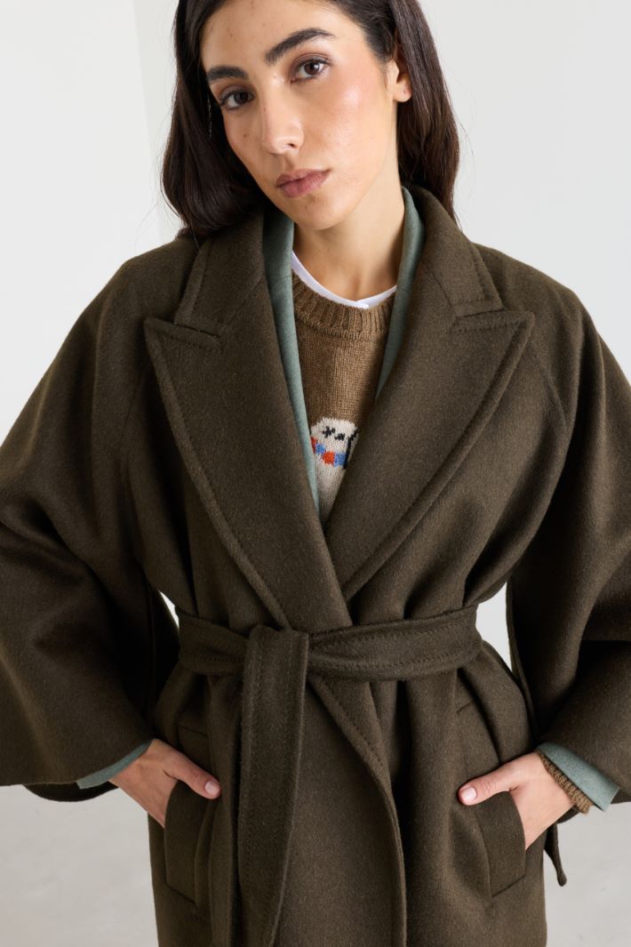 Belted Double-Faced Camel Hair Coat - GREEN - Intrend - 3