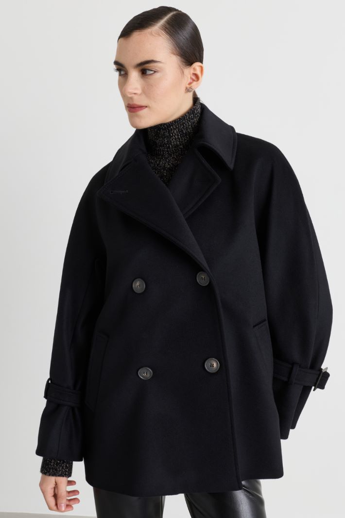 Zweireihige Cabanjacke aus Drap - SCHWARZ - Intrend - 2