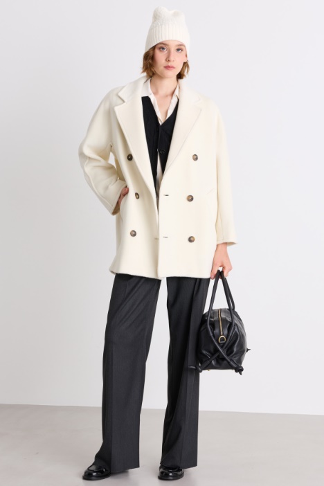 Pure beaver wool short double-breasted coat - Intrend