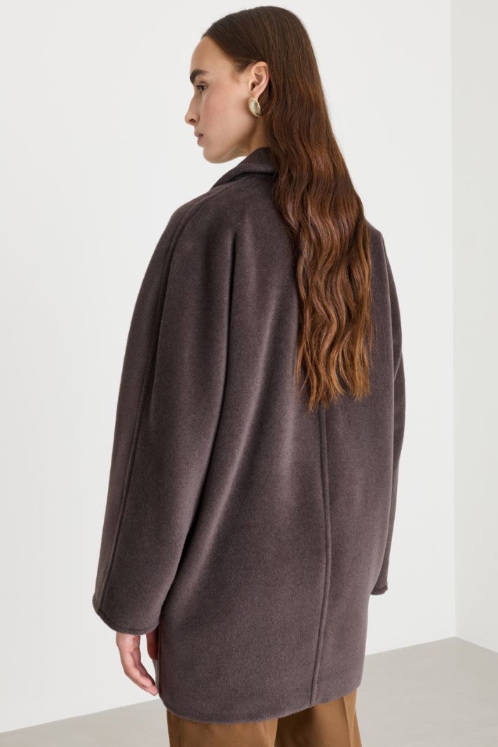 Pure beaver wool short double-breasted coat - BROWN - Intrend - 4