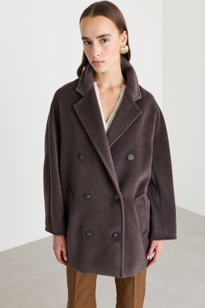 Pure beaver wool short double-breasted coat - BROWN - Intrend - 2