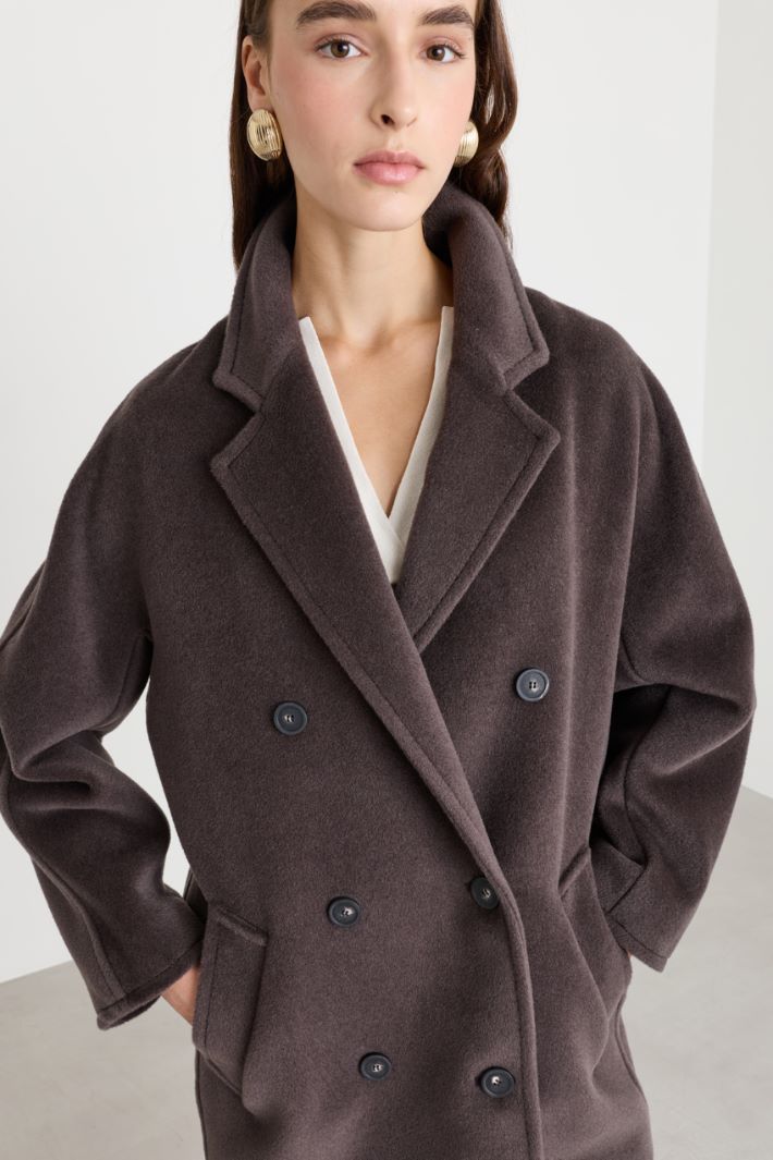 Pure beaver wool short double-breasted coat - BROWN - Intrend - 3